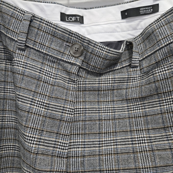 LOFT Women's Brushed Plaid Wide-Leg Pants - Black and Gray - Picture 5 of 8